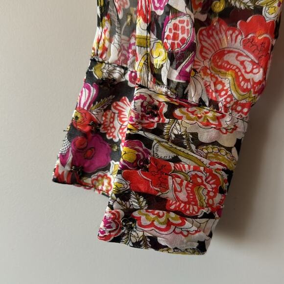 J CREW SILK SHEER FLORAL BLOUSE WITH GOLD METALLIC DETAIL SIZE 2 - Picture 6 of 10